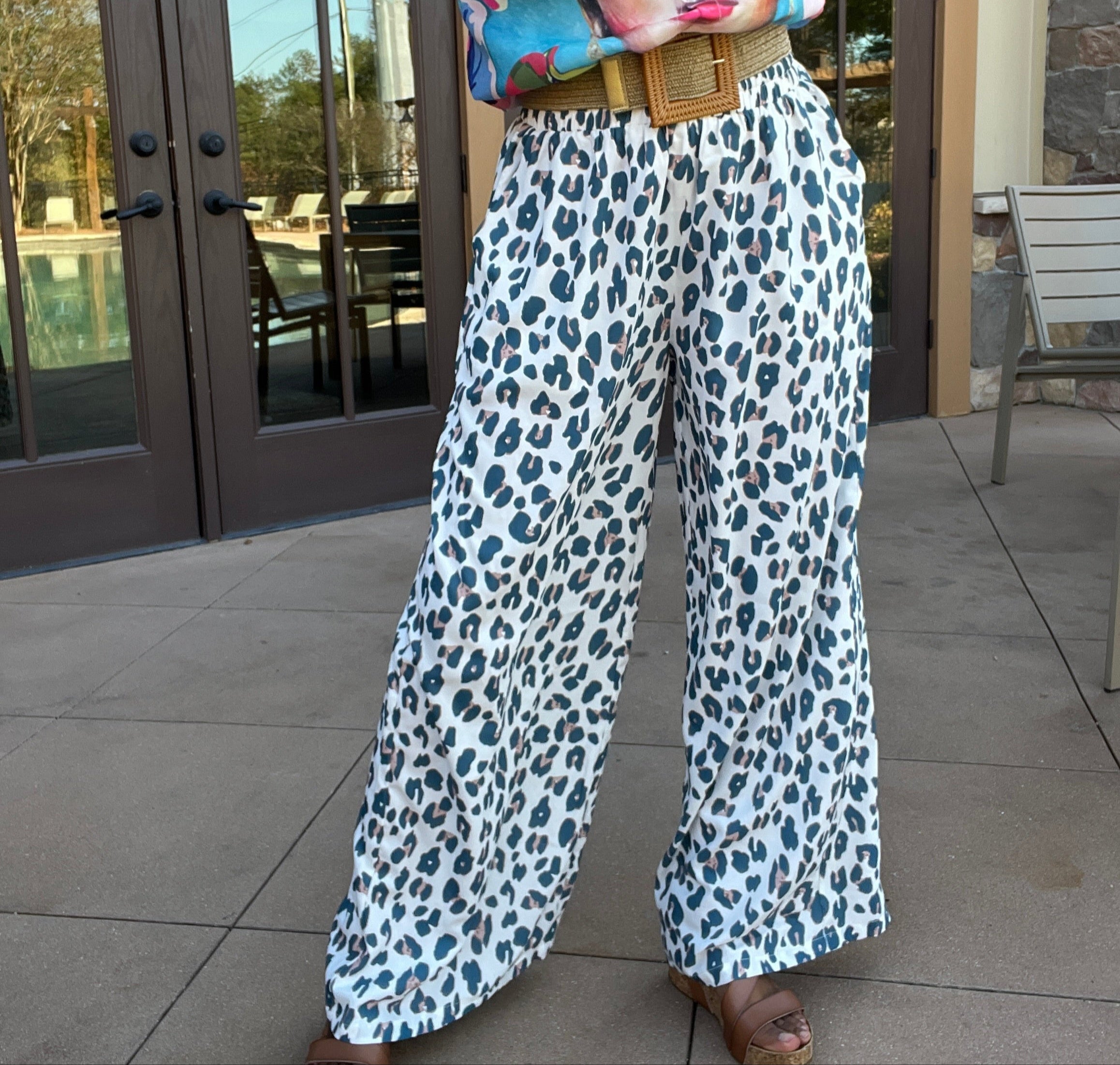 leopard wide leg pants with elastic waist