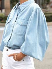 Rosie Snap Down Puff Sleeve Denim Jacket