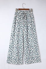 White wide leg black Leopard print culottes with drawstring waist