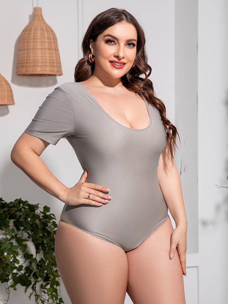 Short sleeve one piece swimsuit best sale plus size