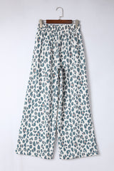 White wide leg black Leopard print culottes with drawstring waist